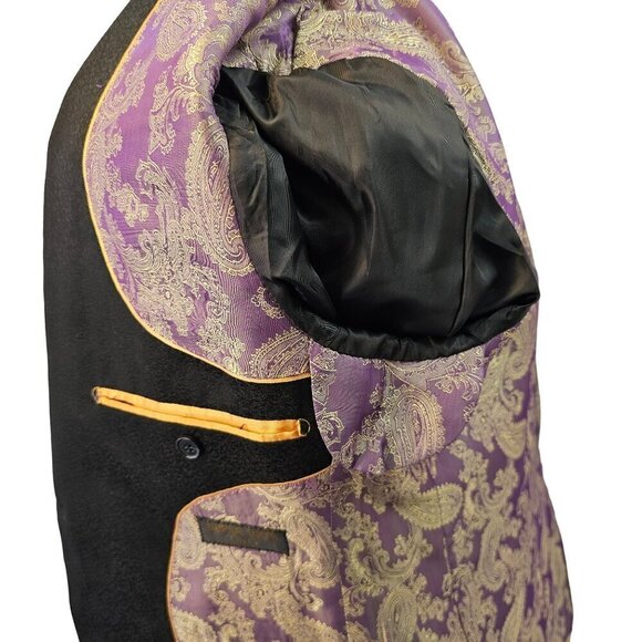 PortoFilo Black Brocade 1 Btn Sport Coat Mens 36 Single Vent Poly Viscose Blend - Picture 8 of 12